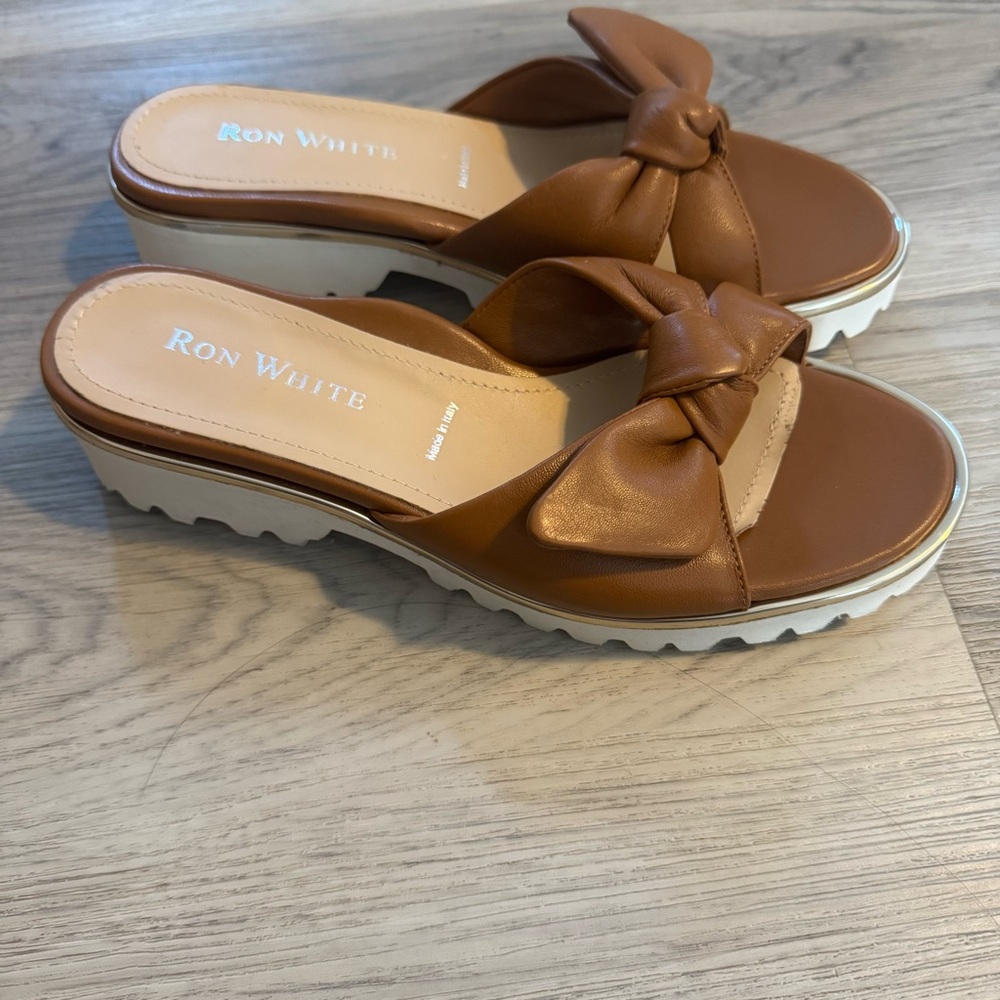 Ron White Chrissie Slide Sandal In Cognac Size 36.5 US Size 5.5-6